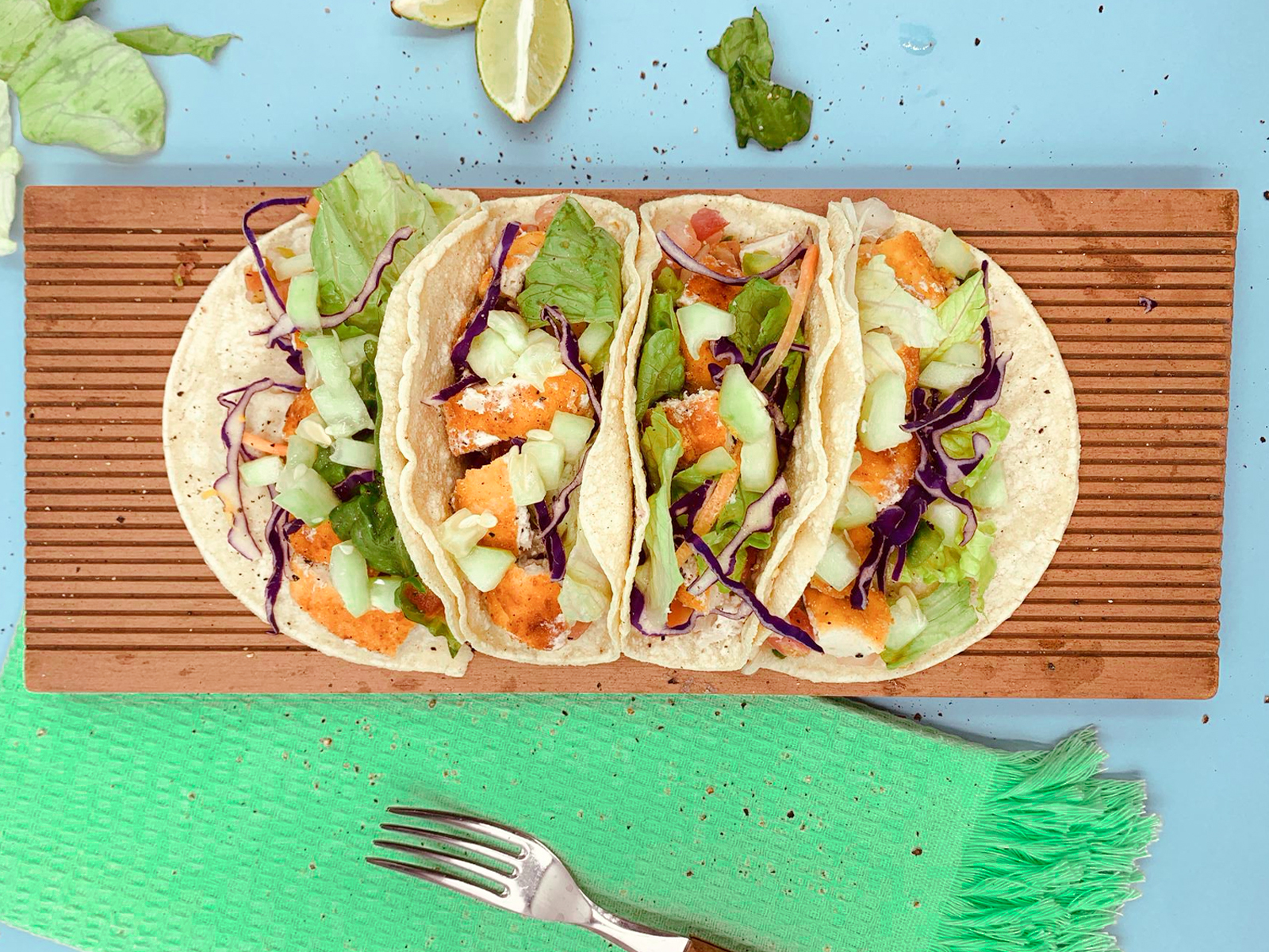Tacos de Pollo empanizado con verduras
